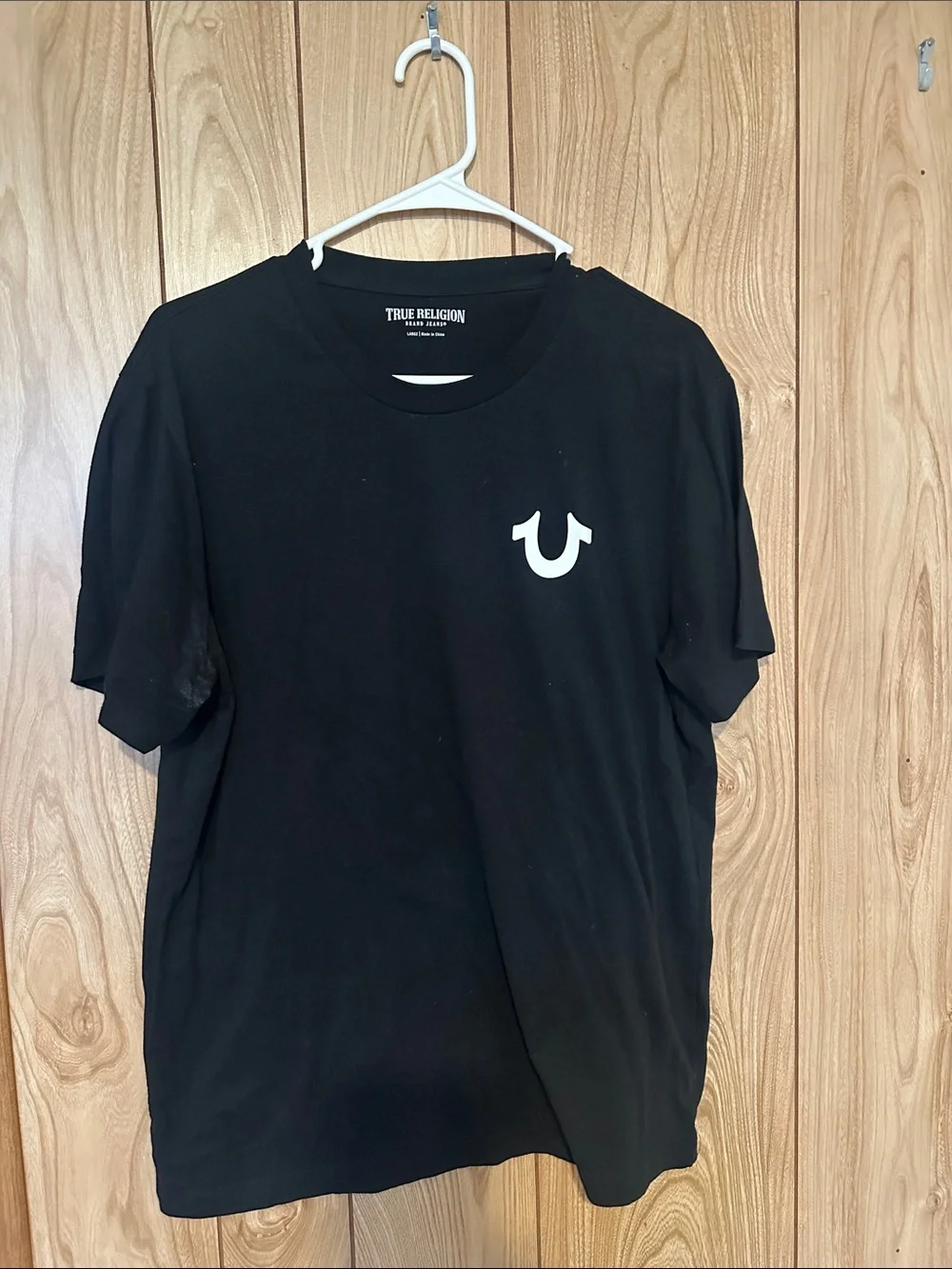 True Religion Black Tee with White Horseshoe Logo
